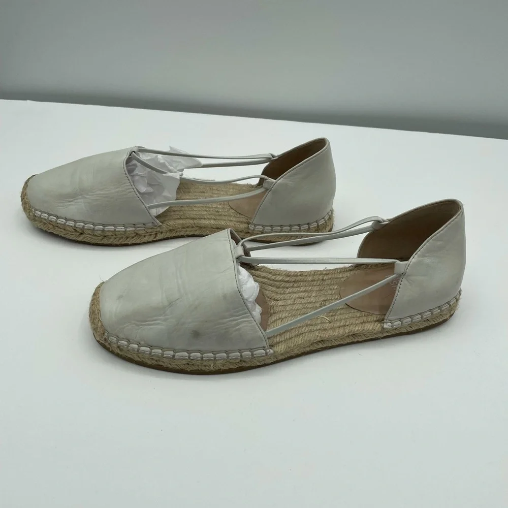 Eileen fisher 8.5 off white woman leather espadrille strap flats boho coastal